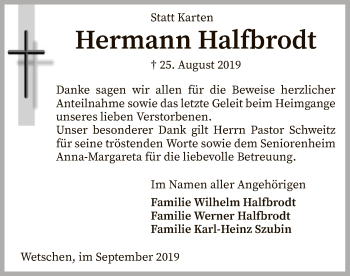 Traueranzeige von Hermann Halfbrodt von SYK