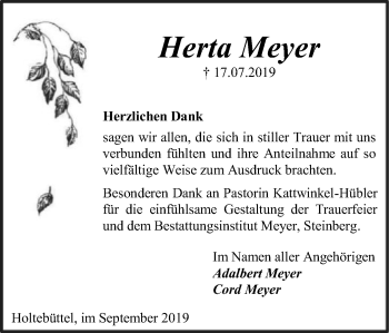 Traueranzeige von Herta Meyer von SYK