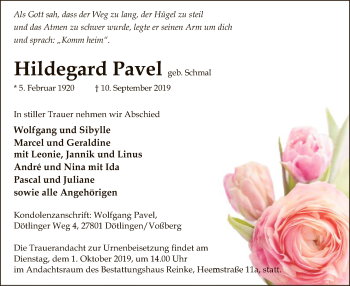 Traueranzeige von Hildegard Pavel von SYK
