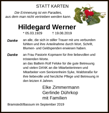 Traueranzeige von Hildegard Werner von SYK