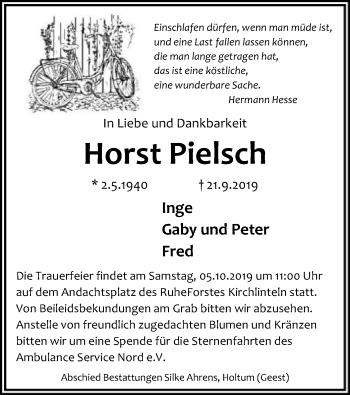 Traueranzeige von Horst Pielsch von SYK