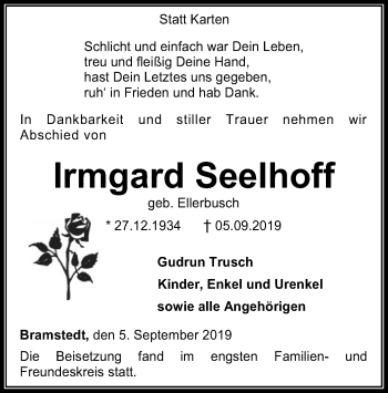 Traueranzeige von Irmgard Seelhoff von SYK