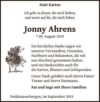 Traueranzeige von Jonny Ahrens von SYK