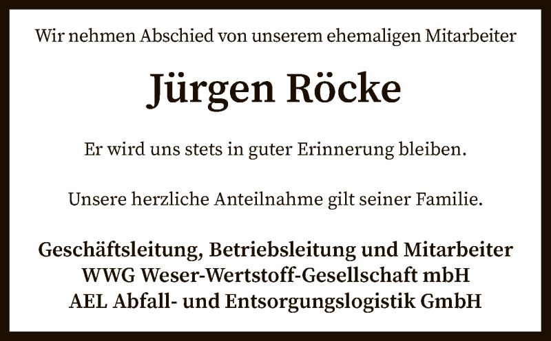  Traueranzeige für Jürgen Röcke vom 27.09.2019 aus SYK