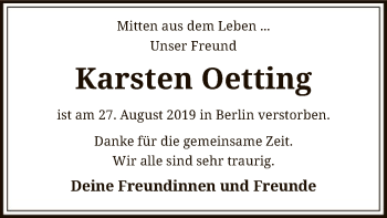 Traueranzeige von Karsten Oetting von SYK