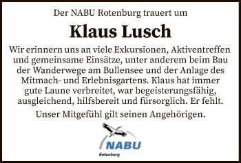 Traueranzeige von Klaus Lusch von SYK