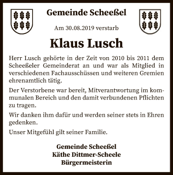 Traueranzeige von Klaus Lusch von SYK