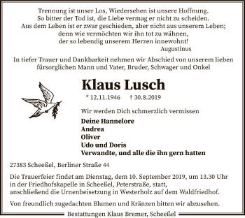 Traueranzeige von Klaus Lusch von SYK