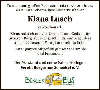 Traueranzeige von Klaus Lusch von SYK