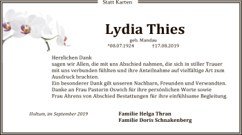 Traueranzeige von Lydia Thies von SYK