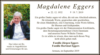 Traueranzeige von Magdalene Eggers von SYK