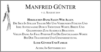 Traueranzeige von Manfred Günter von SYK