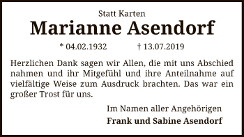 Traueranzeige von Marianne Asendorf von SYK