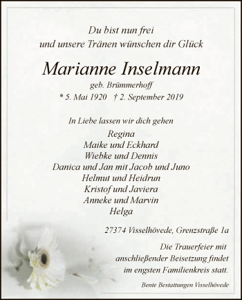 Traueranzeige von Marianne Inselmann von SYK