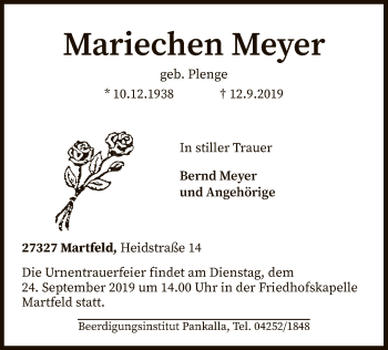 Traueranzeige von Mariechen Meyer von SYK