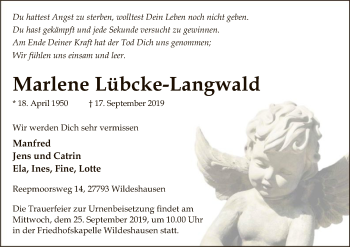 Traueranzeige von Marlene Lübcke-Langwald von SYK