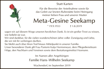 Traueranzeige von Meta-Gesine Seekamp von SYK