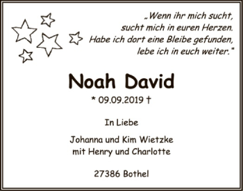 Traueranzeige von Noah David  von SYK