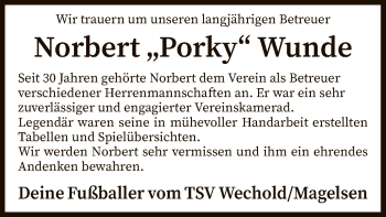 Traueranzeige von Norbert Porky Wunde von SYK