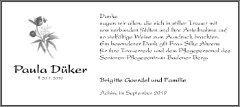 Traueranzeige von Paula Düker von SYK