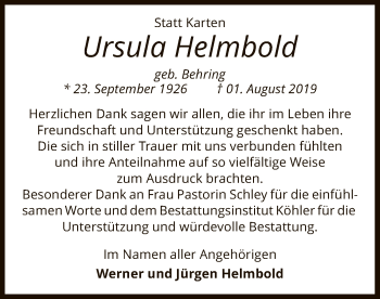 Traueranzeige von Ursula Helmbold von SYK