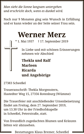 Traueranzeige von Werner Merz von SYK