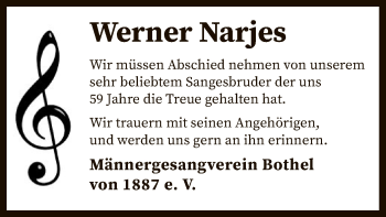 Traueranzeige von Werner Narjes von SYK