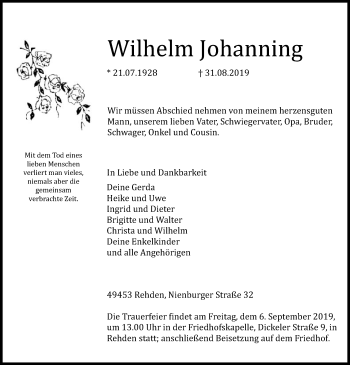 Traueranzeige von Wilhelm Johanning von SYK