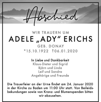 Traueranzeige von Adele Erichs von SYK