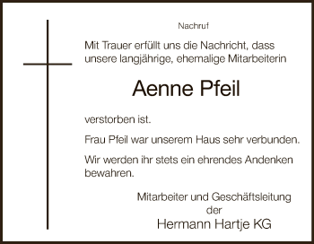 Traueranzeige von Aenne Pfeil von SYK