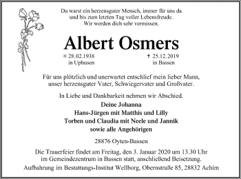 Traueranzeige von Albert Osmers von SYK