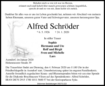 Traueranzeige von Alfred Schröder von SYK