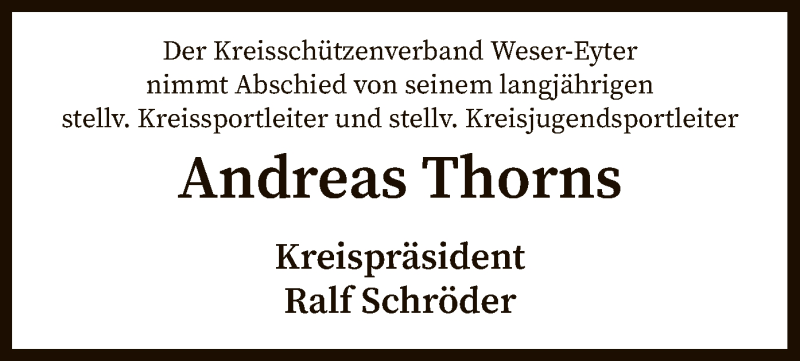  Traueranzeige für Andreas Thorns vom 07.01.2020 aus SYK