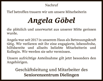 Traueranzeige von Angela Göbel von SYK