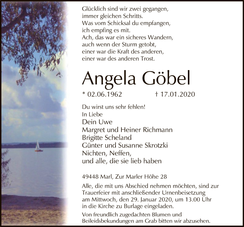  Traueranzeige für Angela Göbel vom 25.01.2020 aus SYK