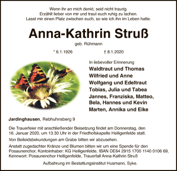 Traueranzeige von Anna-Kathrin Struß von SYK