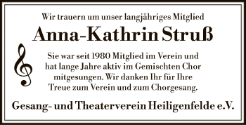 Traueranzeige von Anna-Kathrin Struß von SYK