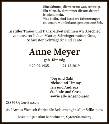 Traueranzeige von Anne Meyer von SYK