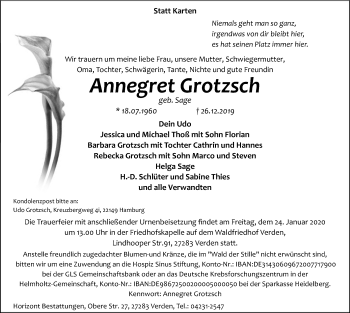 Traueranzeige von Annegret Grotzsch von SYK