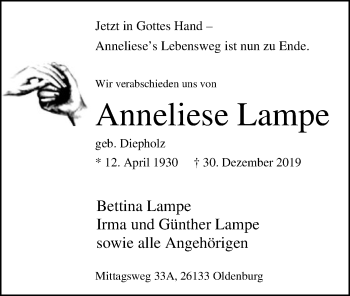 Traueranzeige von Anneliese Lampe von SYK