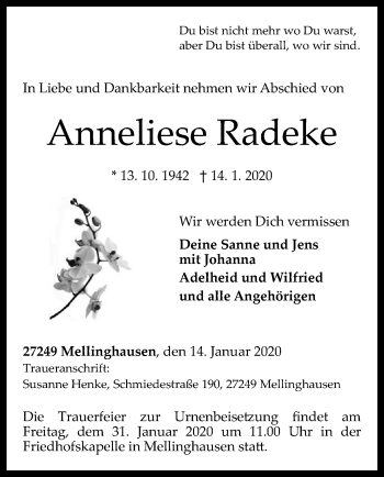 Traueranzeige von Anneliese Radeke von SYK