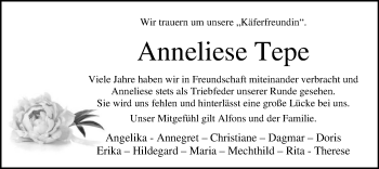 Traueranzeige von Anneliese Tepe von SYK