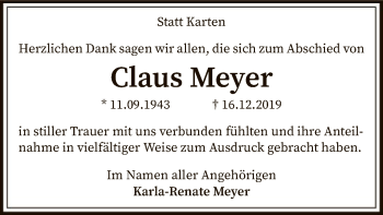 Traueranzeige von Claus Meyer von SYK