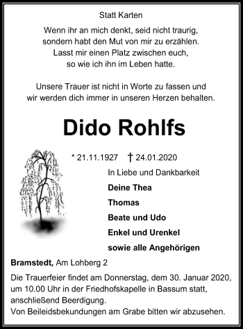 Traueranzeige von Dido Rohlfs von SYK