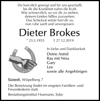 Traueranzeige von Dieter Brokes von SYK