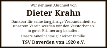 Traueranzeige von Dieter Krahn von SYK