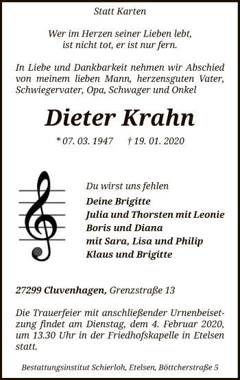 Traueranzeige von Dieter Krahn von SYK