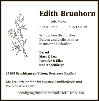 Traueranzeige von Edith Brunhorn von SYK