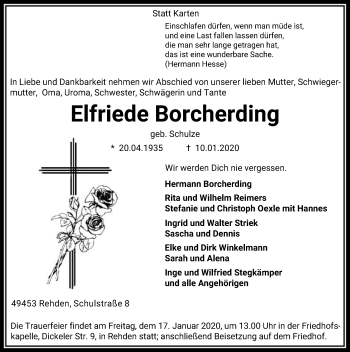 Traueranzeige von Elfriede Borcherding von SYK