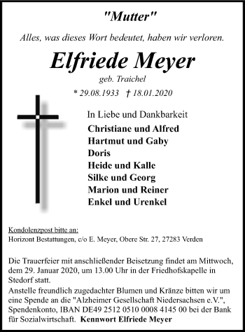 Traueranzeige von Elfriede Meyer von SYK